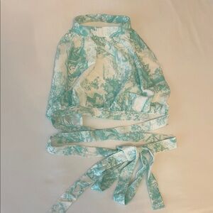 Elegant Green and White crop Halter Top